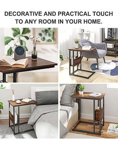 WOLTU Beistelltisch Kaffeetisch Couchtisch Sofatisch Nachttisch Betttisch Laptoptisch, Gestell aus Metall, Tischplatte aus Holzspanplatte, 55x36x59,5cm(BxTxH), Dunkelbuche TS79dc