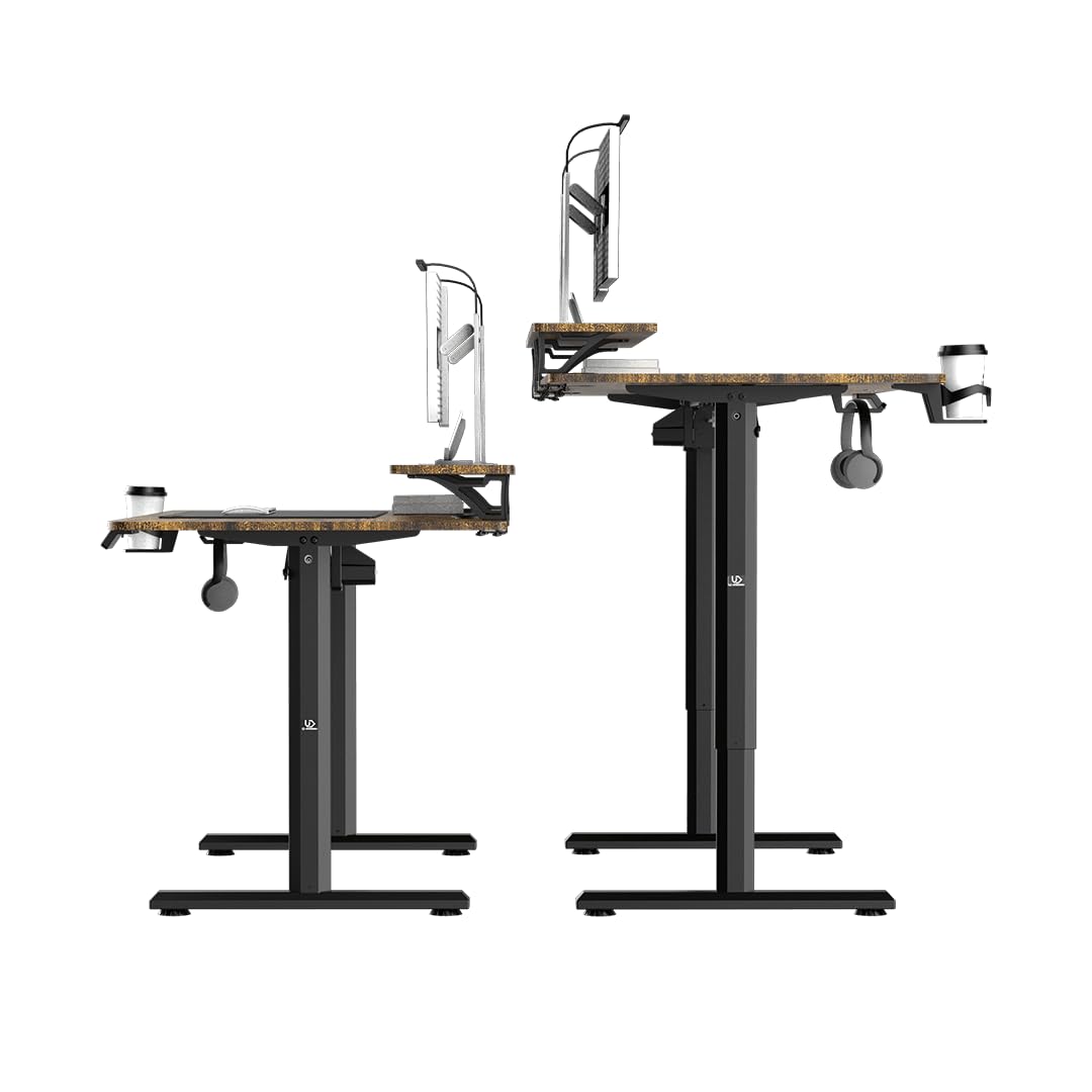 Ultradesk - Scrivania da gioco di grandi dimensioni - HIGHLANDER XXL - Scrivania per computer con struttura in acciaio - Spazio per due monitor - Archiviazione per ufficio - 160x70 cm - Marrone