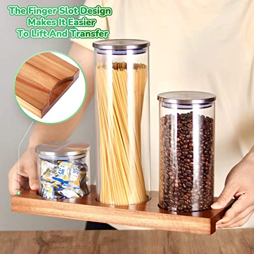 Joequality 3Pcs Kitchen Canisters With Acacia Wood Base,Glass Canisters With Airtight Stainless Steel Lids,Clear Storage Jars For Coffee Beans, Flour, Sugar, Rice And Spaghetti&More #TOP2