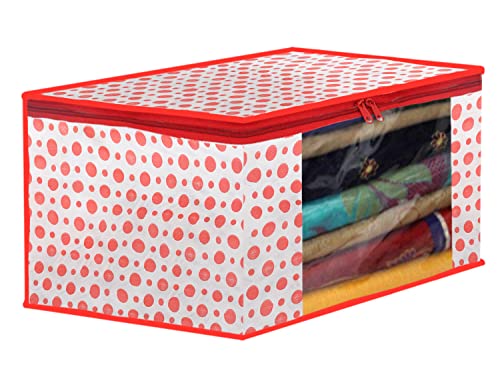 Image of Kuber Industries Dot Printed Foldable, Lightweight Non-Woven Saree Cover /Organizer With Tranasparent Window- Pack of 4 (Pink)-46KM0481