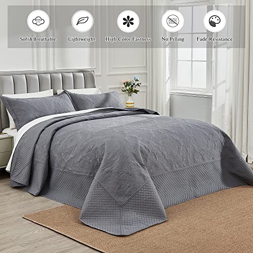 Image of ENJOHOS Oversized King Bedspreads 128x120, California King Quilt Sets, Extra Wide Large King Size Quilts for Bed, Lightweight Reversible Microfiber 3Pieces Cal King Dark Grey Quilt