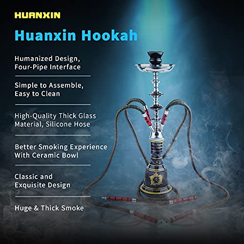 Hookah Shiftah 4 Schlauchhukahn Set, 21,6" Glas Shisha-Wasserhaarige Mit 50 Vorgestanzten Hukahn-Folienabdeckungen, 100 Einweg-Hukahn-Mundtipps,Blau – Bild 3