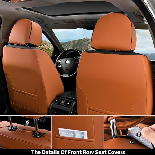 Image of Coverado Car Seat Covers Front, Seat Covers for Cars, Waterproof 2-Pack Car Seat Cushions, Leather Carseat Seat Protectors, Universal Seat Covers Fit for Most Sedans SUV Pick-up Trucks(Brown&Black)