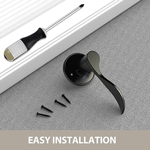 Ohuhu Dummy Door Handles, Black Door Handle Dummy Door Knob French Closet Door Handle Lever Single Side Non-Turning Wave Style Left/Right Hand Satin Zinc Matte Finish Laundry Room Hallway Pantry #TOP5
