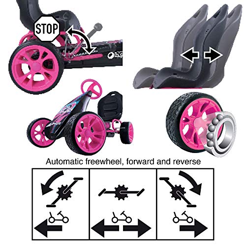 Hauck Sirocco - Racing Go Kart | Pedal Car | Low Profile Rubber Tires | Pedal Power Auto-Clutch Free-Ride | Adjustable Seat - Pink #TOP3