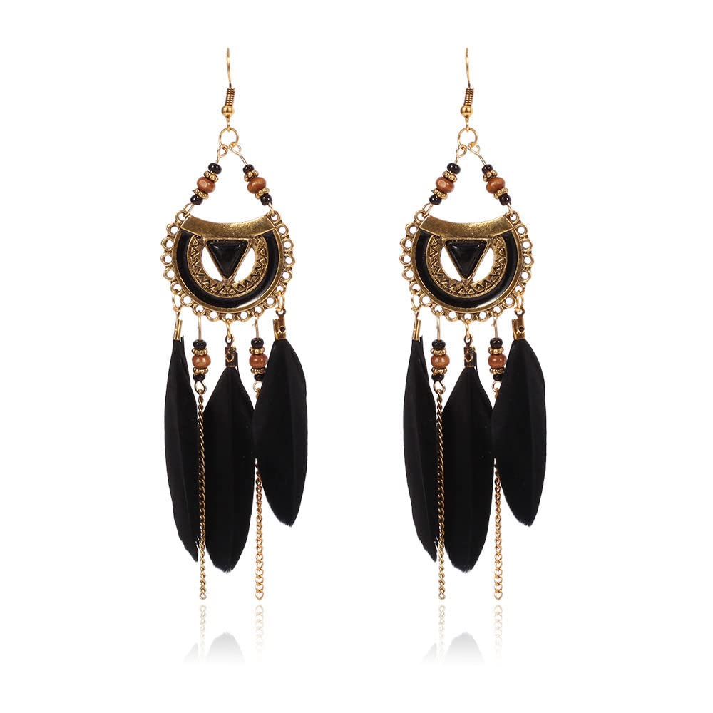 2 Piezas Pendientes de Plumas -Pense de Hojas geométricas Bohemio Pendientes geométricos de Pluma Geométrica Drop Changle Boho Curved Needle Pendientes para Mujeres Joyas de Moda ui