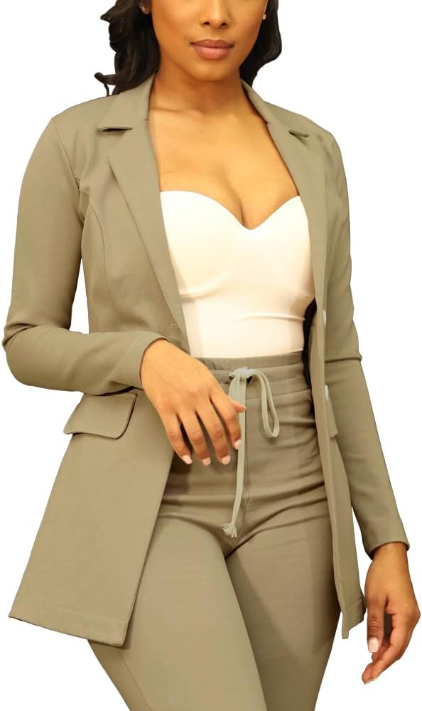 PINSV Women Casual Blazer Open Front Long Sleeve Work Business Suit Jacket Womens Lightweight Lapel Button Blazers Jackets