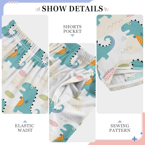 ZZXXB Lovely Cartoon Dino Boys Long Pants Soft Trousers Elastic Waist Kids Lounge Bottoms with Pockets S-XL4
