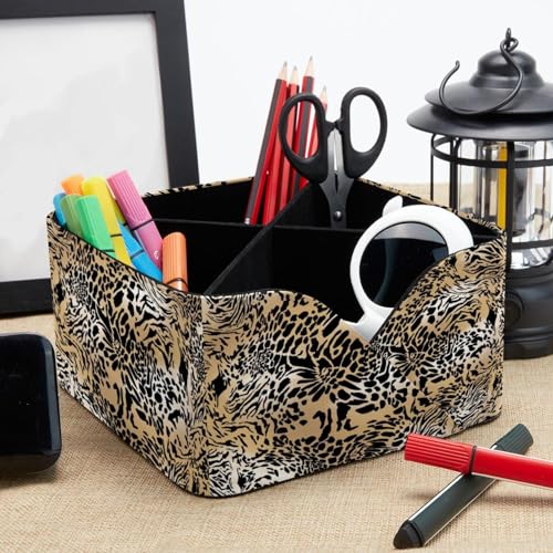 Organiseur de bureau léopard marron à 4 compartiments pour stylos - 8