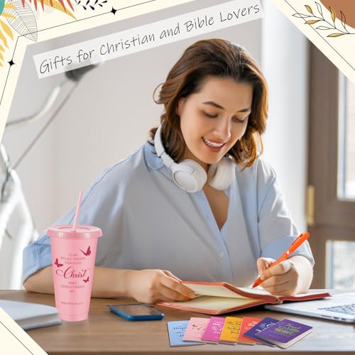 Hollowfly 24 Set / 96 Pcs Christian Church Gifts Bulk, Plastic Cups with Bible Verse Pens Keychains Notebooks for Women Men Volunteer Christian Religious Catechist Appreciation Gifts (Colorful) by Hollowfly - Image 5