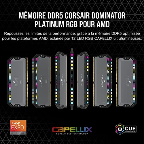 Image of CORSAIR Dominator Platinum RGB DDR5 64GB (2x32GB) DDR5 6000MHz CL30 AMD Expo Intel XMP iCUE Compatible Computer Memory - Gray (CMT64GX5M2B6000Z30)