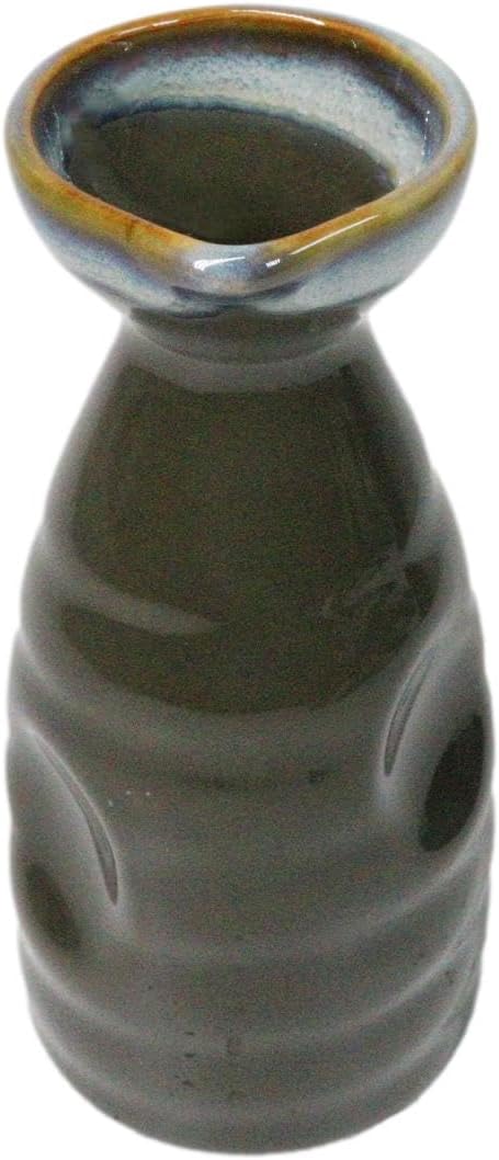 Ebros Gift Glazed Ceramic Pottery Heaven And Earth 'Ten To Ji' Design Japanese Rice Wine Sake 4 Piece Set Of 1 Tokkuri (Army Green And White Loyalty Pack Of 6 Sake Flasks)