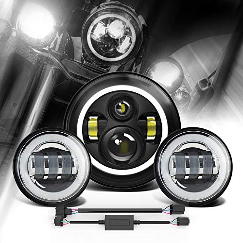 DOT Approved 7Inch Spead-Vmall Halo Motorcycle Round LED Headlight W/DRL 60W+Black 4.5''HALO Fog