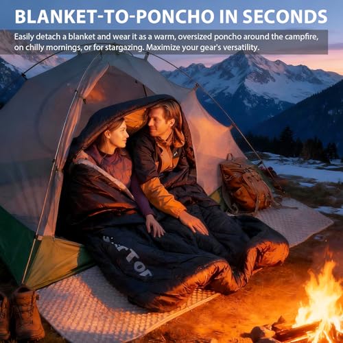 Image of GEERTOP Queen Size Double Sleeping Bag with Blanket for Camping Couples Two Person Adults, Removeable Top Cover 4 Season Backpacking Hiking