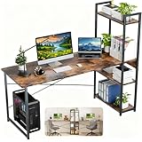 HEAIMO Escritorio Minimalista con Repisa de 3 Estantes, Escritorio para Computadora, Escritorio Gamer, Diseño Minimalista...