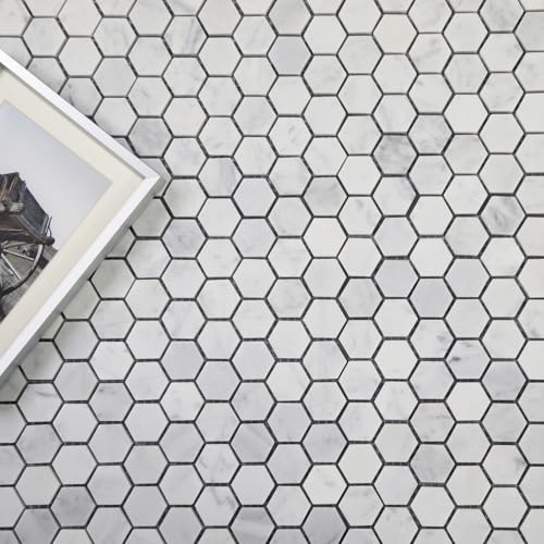 Carrelage de mosaïque en marbre blanc de Carrare Diflart hexagonal - 2