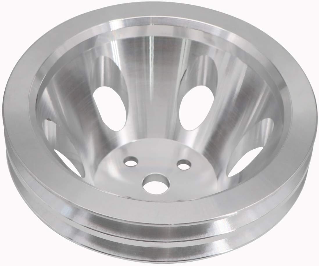 KIPA Aluminium Double groove Water Pump Pulley For SB SBC Small Block Chevy 265 283 305 327 350 383 400 with a short water pump Satin Aluminium Finish Durable 2-Groove #9479