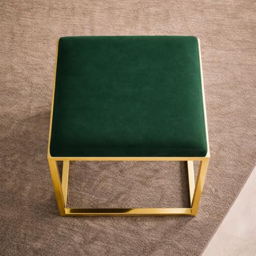 Image of Square Metal Ottoman /Sitting Stool /Living Room Furniture /Office, Velvet Footstool /Footrest Pouffes Home Decor (Set of 2 Green) - 30.48 Cm, 38 Cm