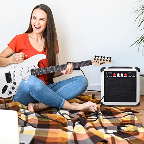Lyxpro Electric Guitar Amp 20 Watt Amplifier Built In Speaker Headphone Jack And Aux Input Includes Gain Bass Treble Volume And Grind - White #TOP16