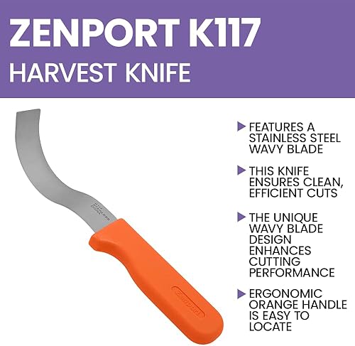 Miniatura 4 de Zenport K117 Cuchillo de cosecha de cosecha, brócoli/producto, hoja de acero inoxidable ondulada de 6 pulgadas, naranja