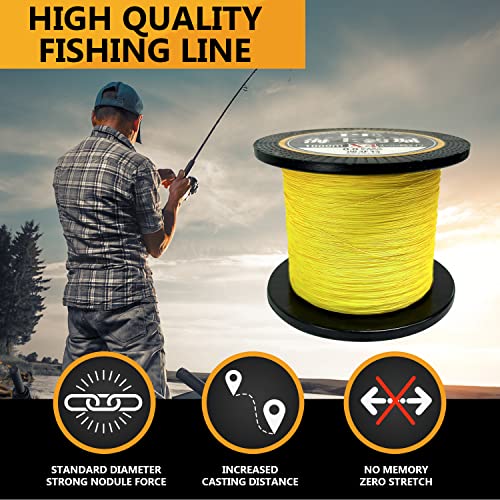 Braided Fishing Line 4 Strand Abrasion Resistant Braided Line 547/1094Yards Test For Salt-Water, 10-100 Lb, Cost-Effective, Zero Stretch, Smaller Diameter For Extra Visibility, Variety Colors #TOP3