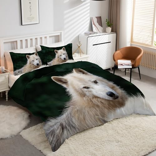 Housse de couette 160x200 loup drap de lit 3 pièces microfibre avec taie d'oreiller - 2