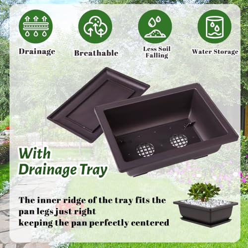 Cezoyx Set van 8 bonsai-trainingspotten met drainagebakken, 22,5 cm bonsaiplanten, kweekpotten, rechthoekige plantenpotten voor tuin, binnenplaats, kantoor, woonkamer, veranda, balkon, woondecoratie - Afbeelding 4