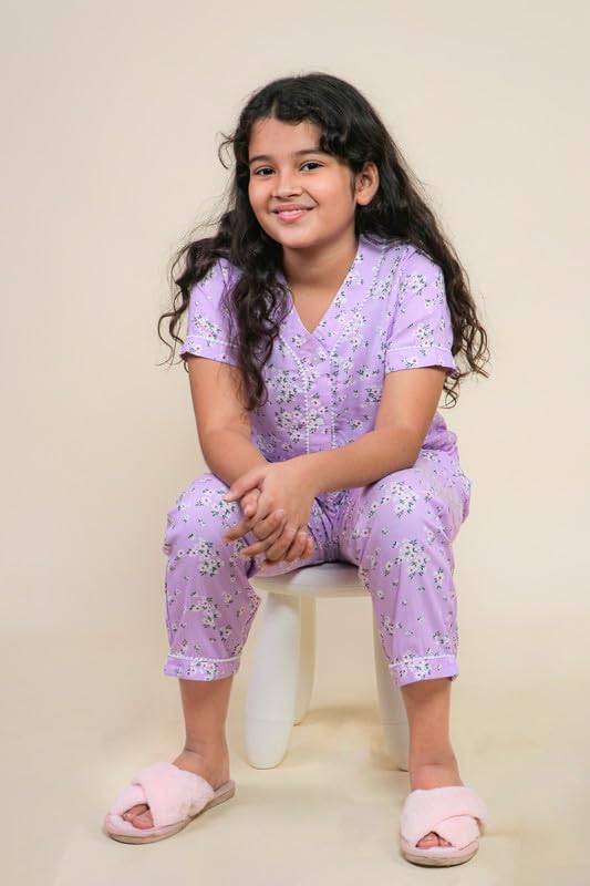 Image of Tweeny Mini Kids Girls Night Suit | Sleepwear | Nightwear | Nightdress Summer Half Sleeve Shirt with Pyjama Combo Set
