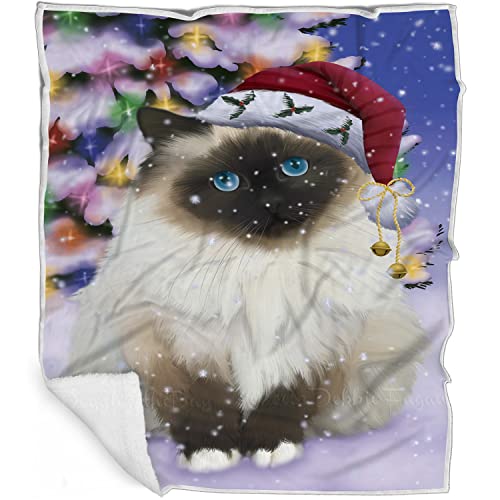 Doggie of the Day Birman Cat Blanket - Christmas Winterland Wonderland - Super Soft & Warm Pet Theme for Sofa or Bed, Warm Fleece, Sherpa or Woven Material, BLNKT88606 (30x40 Fleece)
