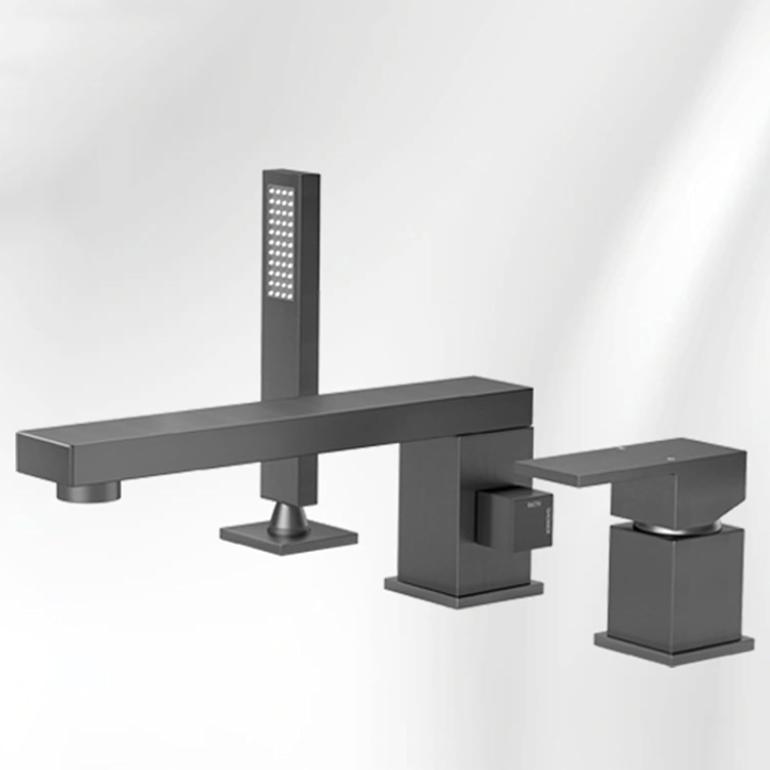 NZPOST Deck Mounted Bath Shower Mixer Tap Black 360 Swivel Spout Hand Held Shower Head and Hose Set for Ba