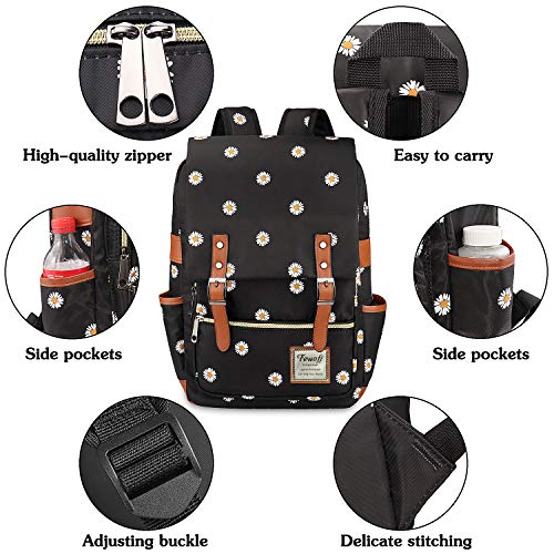 Fewofj Daisy School Backpack For Girls Women,College School Bookbags For Teenagers (Black) #TOP3