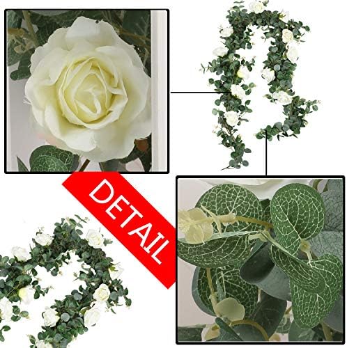 Falflor Eucalyptus Artificial Garland with Flowers 6.5Ft Greenery Garland for Backdrop Wedding Party Table Runner Vine(1PCS)