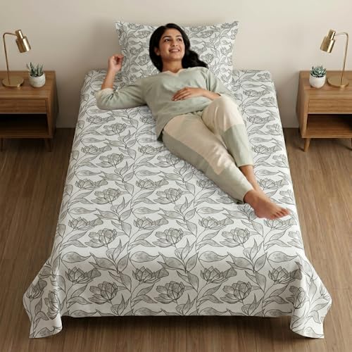 Image of Mafatlal 186 TC Metro Cotton Single Bedsheet | 90 x 60 Inch|Soft, Breathable & Lightweight | with Matching Pillow Cover