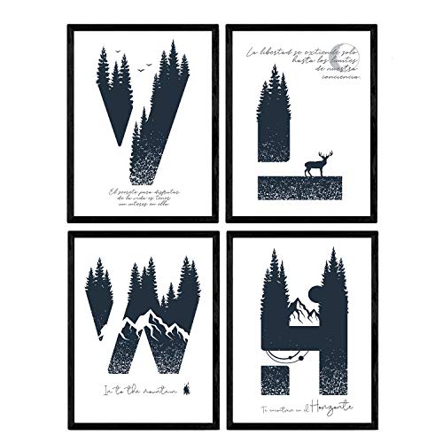 Nacnic Packen Sie vier Buchstaben Poster Natur-Design. Buchstaben H, V, L, W Poster Buchstaben Design. A3 Größe ohne Rahmen