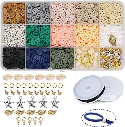 SAPU 2600pcs 6mm Polymer Clay Flat Bead Vinyl Disc Beads Handmade Beads Disk Flat Round Bead Loose Spacer Beads for Bracelet Earring Necklace Jewelry Making