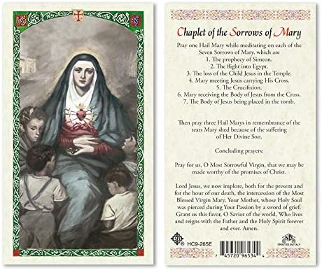 Saint Francis Cromo SEVEN SORROWS OF MARY ENGLISH HOLY CARD LAMINATED PRAYER CARDS