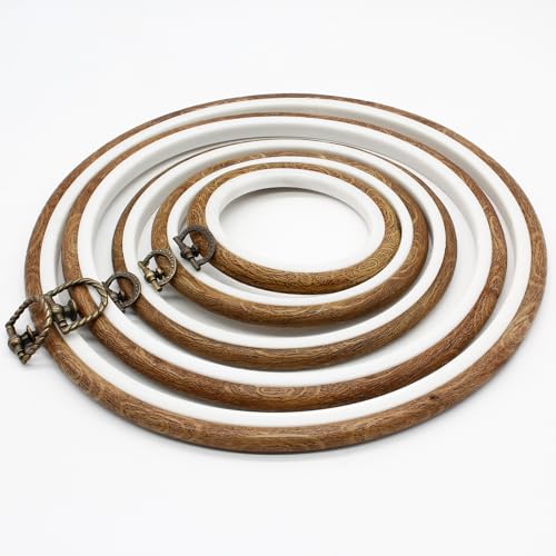Image of Auvotuis 5Pcs Round Embroidery Hoop Set Imitated Wood Cross Stitch Hoop, Circle Display Frame for DIY Christmas Ornament, Art Craft Sewing (3 inch+4.33 inch+5.7 inch+7.5 inch+9 inch)