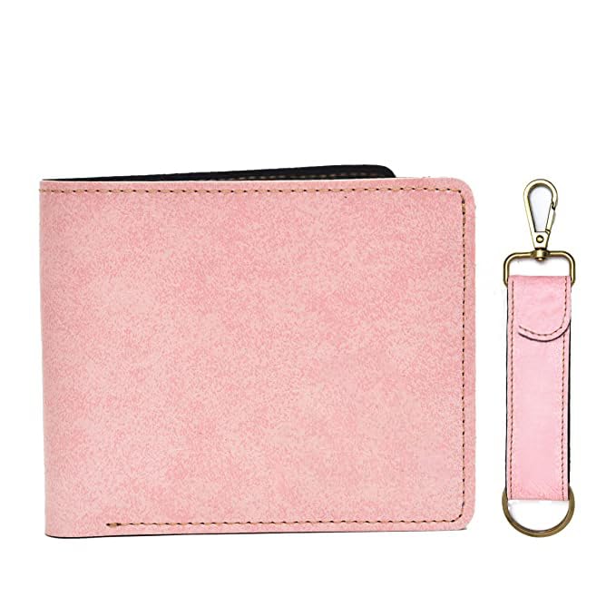 Ahimsa Leather Classy Leather Men's 2 Pcs Combo| Men's Slim Wallet and Keychain (Pink)-image-49