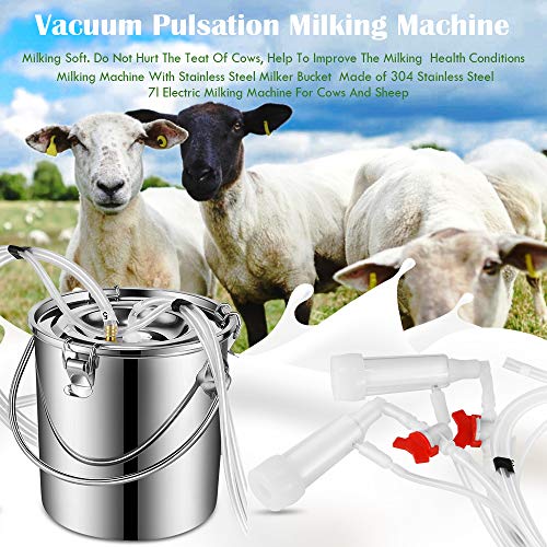S Smautop 7L Electric Pulsation Milking Machine Single Bucket Piston Vacuum Pulsation Milking Machine Goat Milking Supplies For Cows Cattle Or Sheep Optional (Us Plug) #TOP7