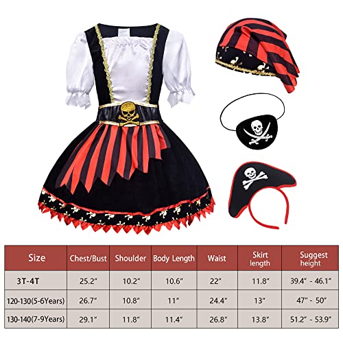 Zzihan Toddler Girls Pirate Costume Kids Pirate Princess Dress Accessories Hat Hairband Eye Patch Belt Pirate Gems Treasure Toys Birthday Party Favor Gift Christmas Halloween Cosplay Costumes 3-4T #TOP1