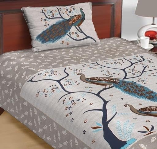 Single Cotton Bedsheet Set with One Pillow Cover Peacock Print Soft Comfortable Summer Bedroom Use Pink Single-image-40