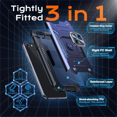 Image of Anqrp Heavy Duty Case for iPhone 6 /7 /8 /SE /SE2 Case with Enhanced Ring Holder Grip Stand, Military Grade Shockproof Rugged Drop Protective Silicone Hard Slim iPhone SE Phone Case Cover,Vivid Blue