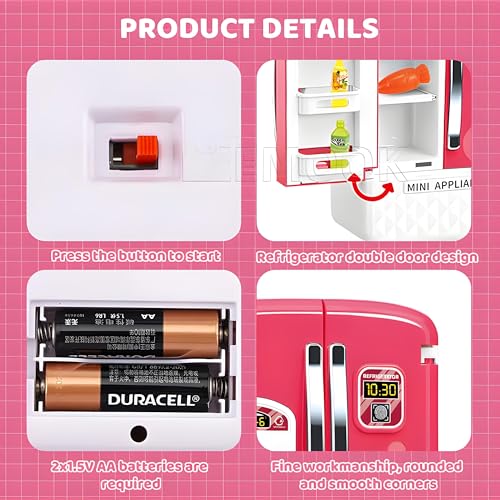 Image of Kids Mini Dollhouse Fridge Miniature Refrigerator Mini Fridge Toy with Food, Lights, Music and Toy Fruits - Realistic Kitchen Appliance for Pretend Play (Mini Refrigerator)