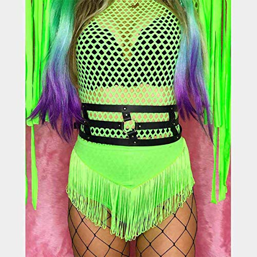 ANKOMINA body feminino sexy arrastão borla manga comprida macacão festa festival dança clube, Neon G