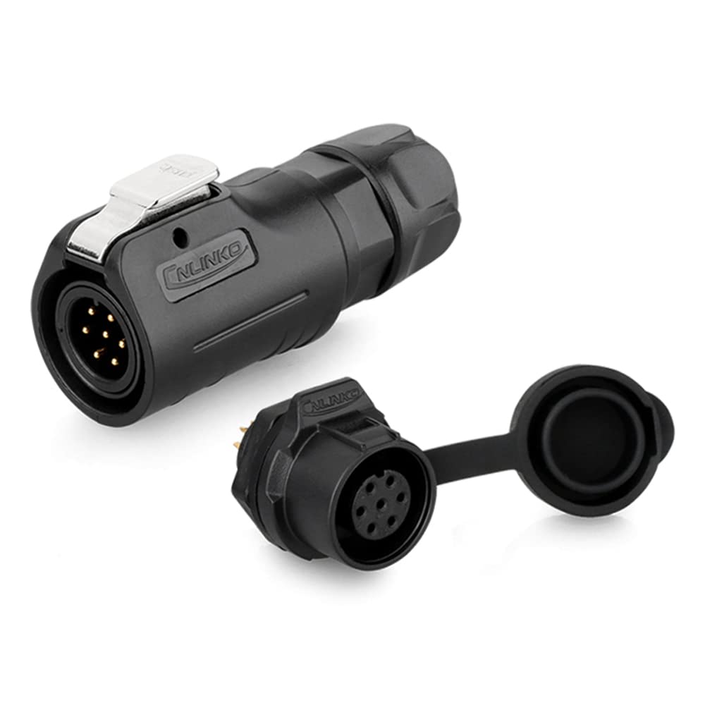 CNLINKOLP-12 Industrial Waterproof Connector IP68 Circular Connector Quick Plugging Aviation Connector PBT Plastic Shell Connector Fast Release Connector M12 2-8 Pin Threaded Socket (7 Pin)