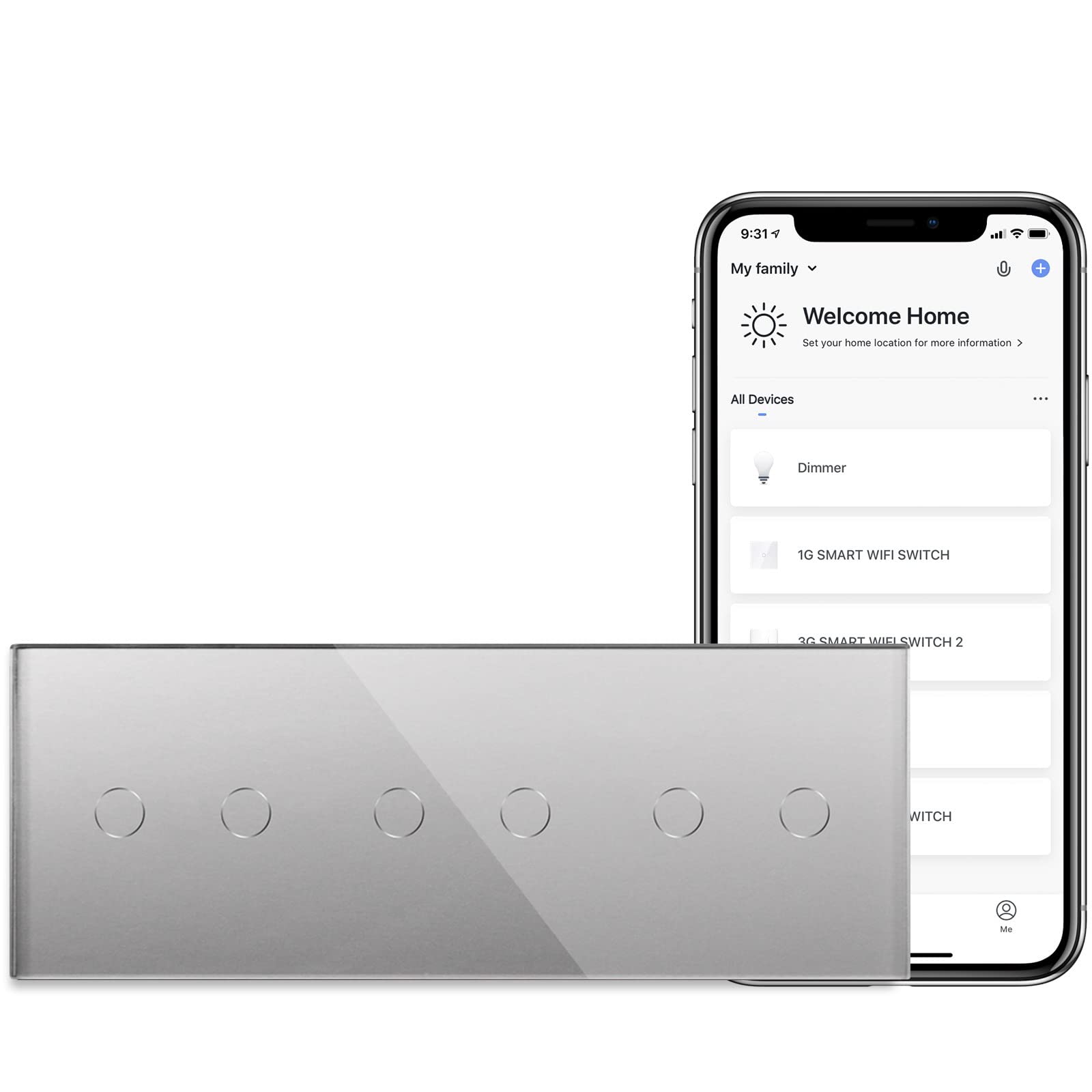 BSEED Interruptor de luz inteligente Alexa de cristal con tres compartimentos, interruptor de pared WiFi táctil, 2 vías (requiere cable neutro), compatible con Alexa/Tuya/Google Home, 228 mm x 86 mm