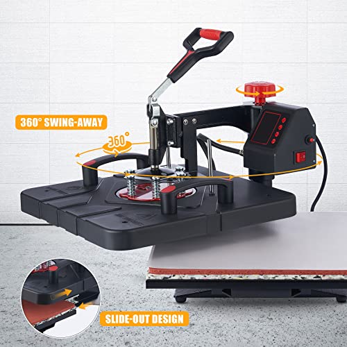Creworks Heat Press Machine, 15X15 Inch T Shirt Transfer Press With 5In1 Plate Cap Mug Set, 360 Swing Away Sublimation Heat Press For Hats T Shirts Vinyl Mugs Cups Shoes For Home & Commercial Use #TOP3