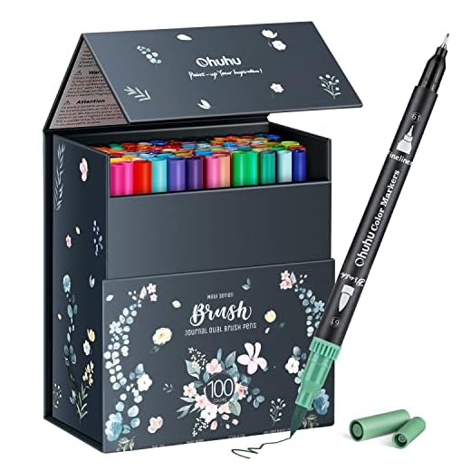 Ohuhu 100 Rotuladores Punta Pincel, Doble Punta, Rotuladores Profesionales Acuarelables para Adultos Dibujo, Caligrafía, Lettering, Mandalas