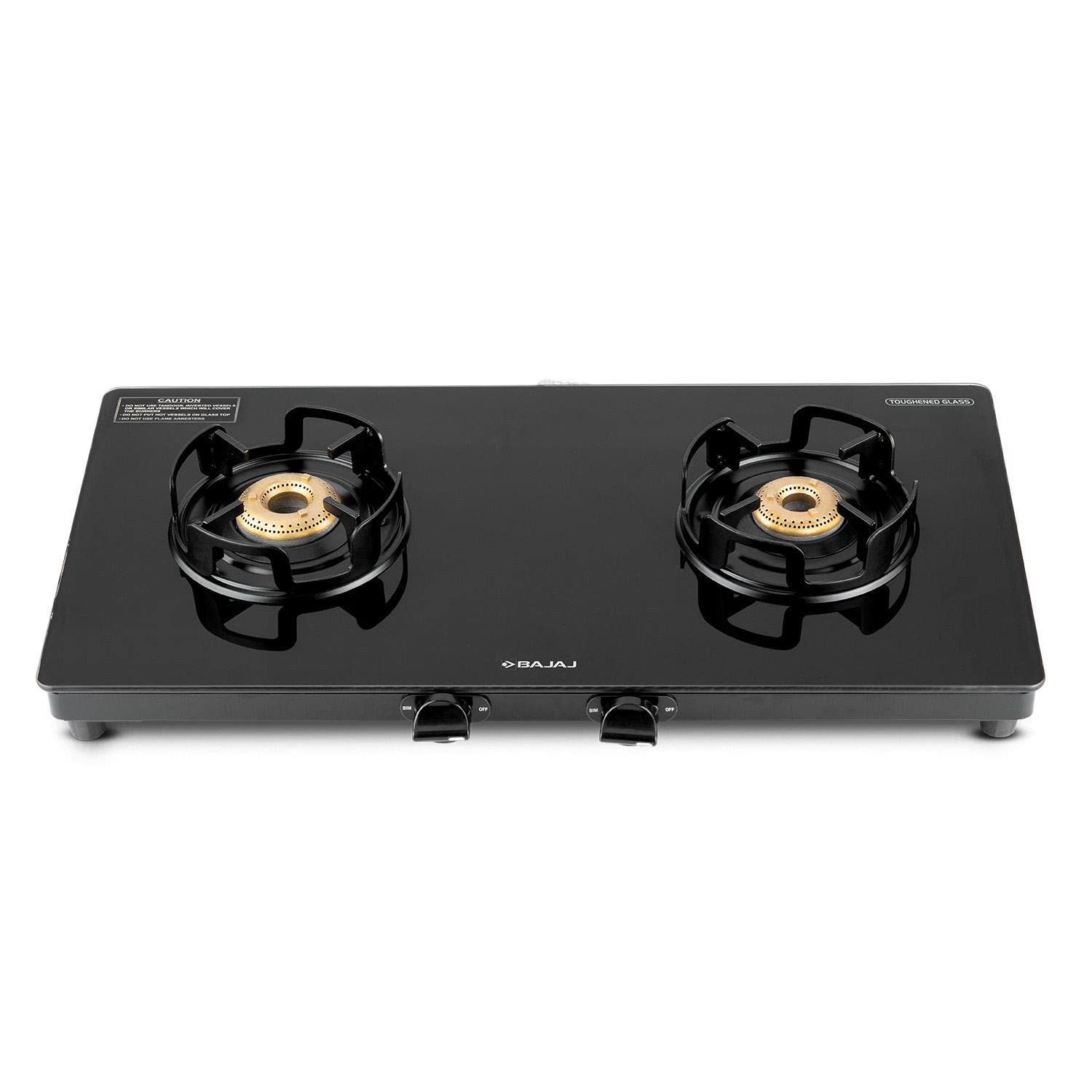 Buy Bajaj Gp4 Powder Coated Slim Glasstop Gas Stove, 2 Burner, Black