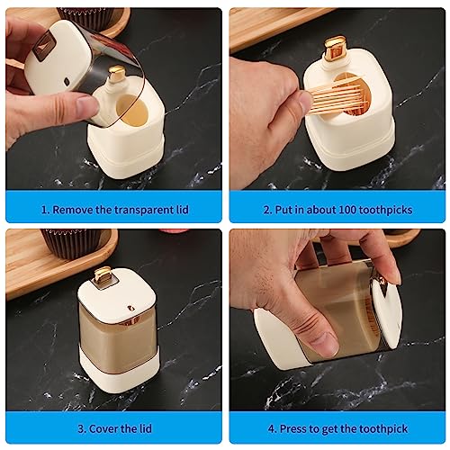 ALAHUGYEF 2 Pcs Toothpick Holder Dispensers, Automatic Toothpicks Container, Toothpicks Storage Dispensers Box, with 1,000 Toothpicks, for Home Livingroom Kitchen Restaurant - Beige - Thumbnail 3